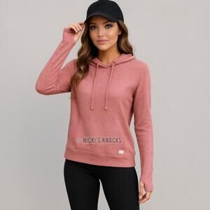 Danskin Ribbed Knit Hoodie Thumbhole Long Sleeve Pullover Pink Size M